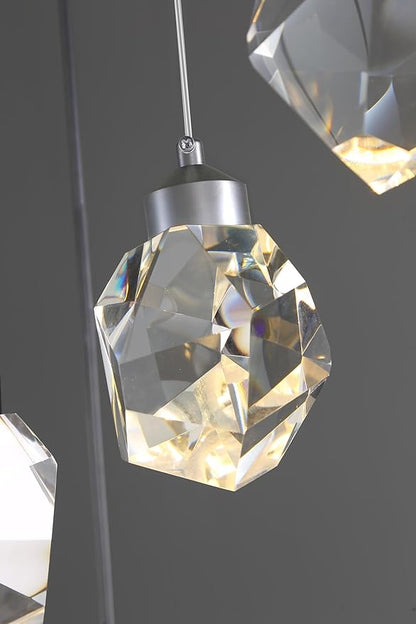 Chrome Crystal Pendant Lights Kitchen Island, Bedroom Bedside Hanging Crystal Ceiling Light, Dimmable 3000k-6000k 1-Light Independent
