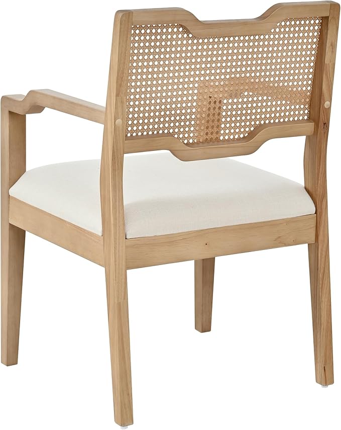 Christopher Knight Home 28" Farmhouse Barstools Set of 2, Upholstered Armchair Counter Stools with Natural Rattan Backrest, Solid Rubber Wood Dining Chairs for Kitchen Island Dining Room, Walnut+Beige