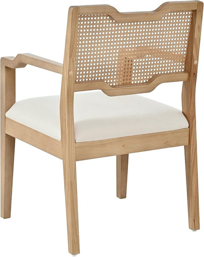 Christopher Knight Home 28" Farmhouse Barstools Set of 2, Upholstered Armchair Counter Stools with Natural Rattan Backrest, Solid Rubber Wood Dining Chairs for Kitchen Island Dining Room, Walnut+Beige