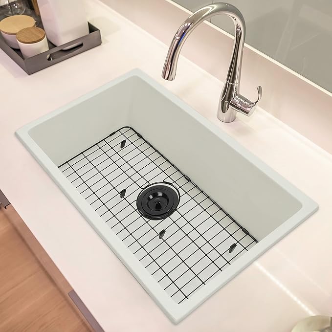 Kitchen Sink Grid and Sink Protectors, Stainless Steel Sink Grids for Bottom of Kitchen Sink, Black Color, 26" x 14" with Rear Drain for Single Sink Bowl