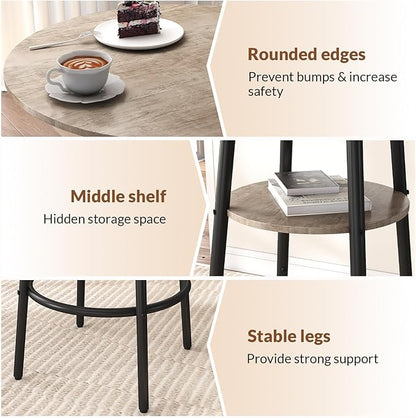 Zevemomo 3 Pieces Round Bar Table and Chairs Set, Small Dining Table for 2, Kitchen Bar Table, Breakfast Table with Storage, 2 Thickened Cushion Stools with Backrest for Dining Room & Bistro-Grey