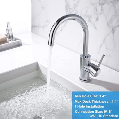 Single Hole Bar Faucet Chrome, WiPPhs Small Kitchen Sink Faucets with Hot and Cold Supply Lines, Single Handle Modern Wet Bar Faucet