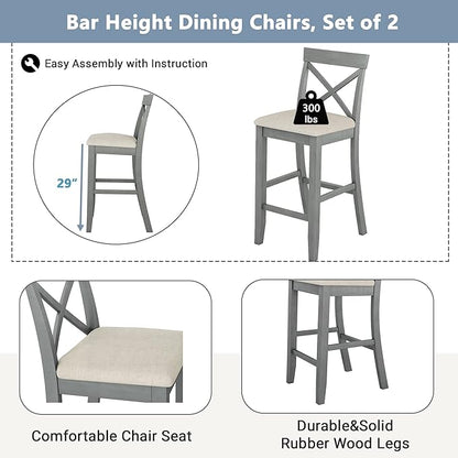 Farmhouse Rustic 3-Piece Counter Height Wood Kitchen Dining Sets, Home Bar Pub Kitchen Set, 48'' Long Bar Table with 2 Upholstery Chairs for Small Places