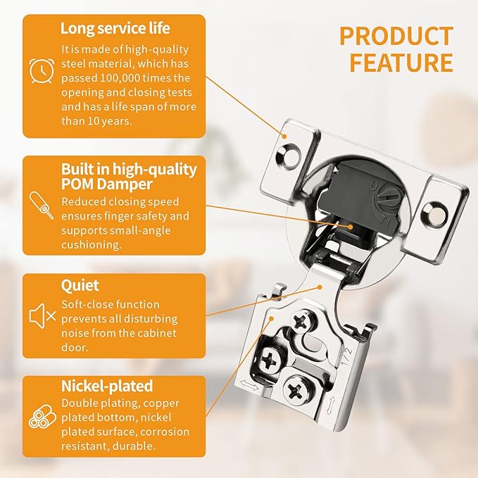Chibery 30 Pack 1/2" Overlay 4D Soft Close Concealed Hinges for Face Frame Door, Adjustable Closing Speed, Smooth Slow Self Close Hinges, Satin Nickel, 105° Open Angle Stainless Steel Cabinet Hinges