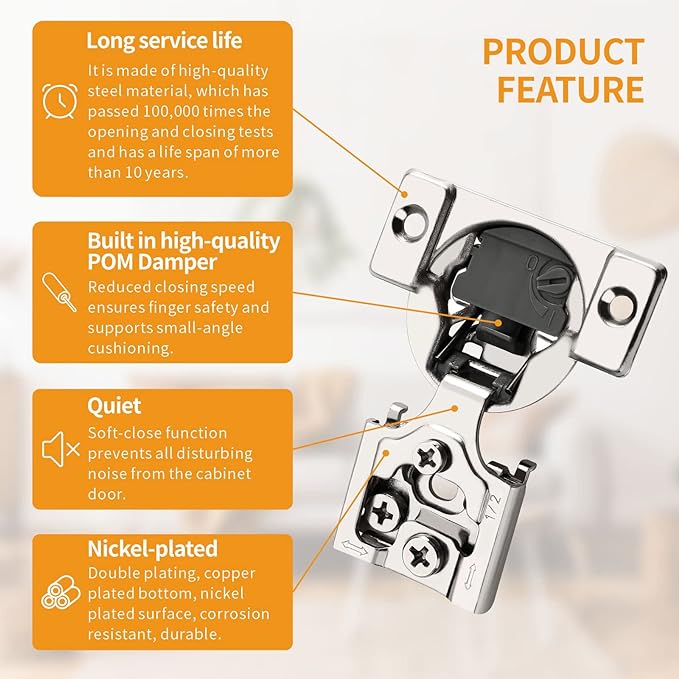 Chibery 20 Pack 1/2" Overlay 4D Soft Close Concealed Hinges for Face Frame Door, Adjustable Closing Speed, Smooth Slow Self Close Hinges, Satin Nickel, 105° Open Angle Stainless Steel Cabinet Hinges