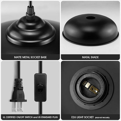 Plug in Pendant Light, Black Farmhouse Pendant Light Fixture with On/Off Switch, Vintage Hanging Lights with Plug in Cord, E26 Pendant Lighting for Kitchen Dining Room