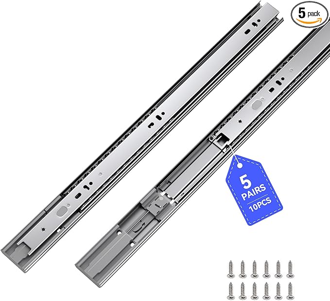 LONTAN 5 Pairs 16 Inch Soft Close Drawer Slides Side Mount Heavy Duty Cabinet Drawer Glides Ball Bearing Full Extension Kitchen Cabinet Rails 100 LB Capacity