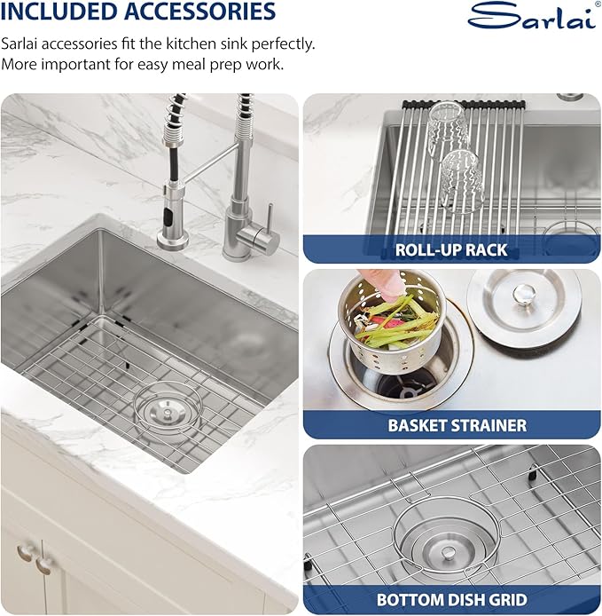 Sarlai 23 Bar Sink Stainless Steel - 23" x 18" Undermount Kitchen Sink Single Bowl 16 Gauge Stainless Steel RV Camper Wet Bar Prep Sink Basin