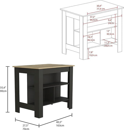 40" Extra Countertop Extendable Dining Table, Work Island with Functional Storage, Kitchen Island Table with Comfortable Prep Space for Kitchen Meal Prep and Storage, Black + Light Oak