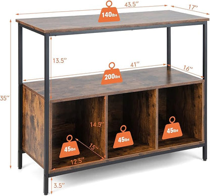 Giantex Buffet Sideboard, Wooden Cupboard, Kitchen Pantry w/Spacious Countertop, Large Open Shelf, 3 Cube Storage Cabinet, Sturdy Rustproof Steel Frame, Modern Stationary Island, Brown & Black