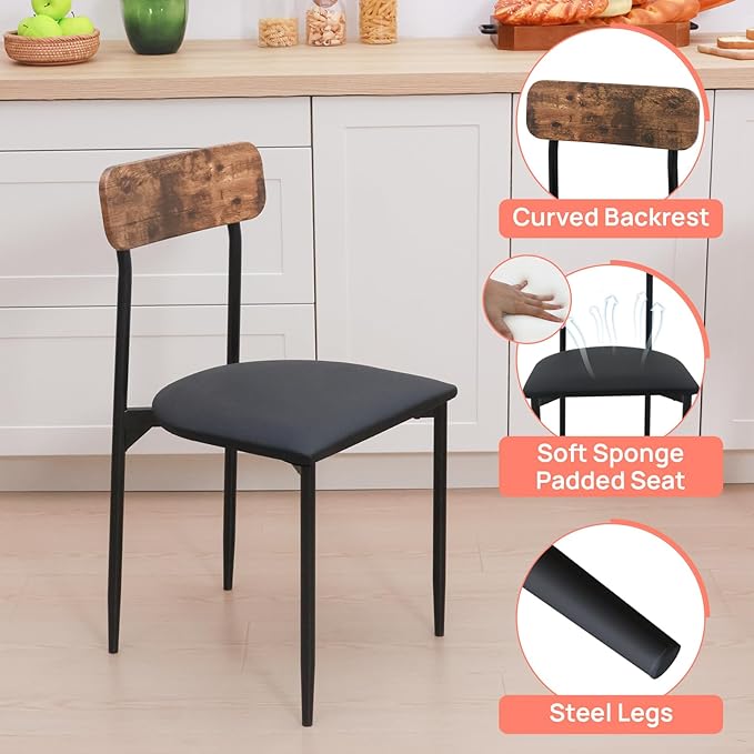 Walsport Round Dining Table Set for 2, 3-Piece Wood Tabletop Samill Kitchen Table and Chairs with Strong Metal Frame, Modern Dinette with Chairs for Small Spaces Living Room (Brown)