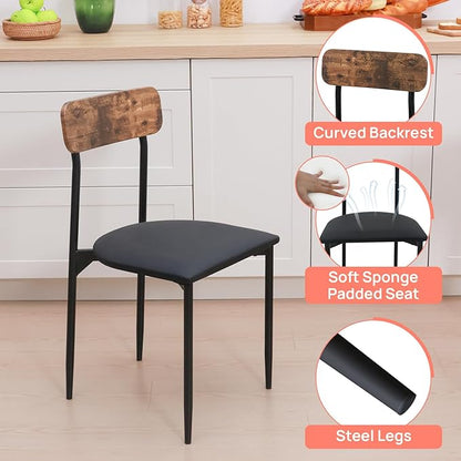 Walsport Round Dining Table Set for 2, 3-Piece Wood Tabletop Samill Kitchen Table and Chairs with Strong Metal Frame, Modern Dinette with Chairs for Small Spaces Living Room (Brown)