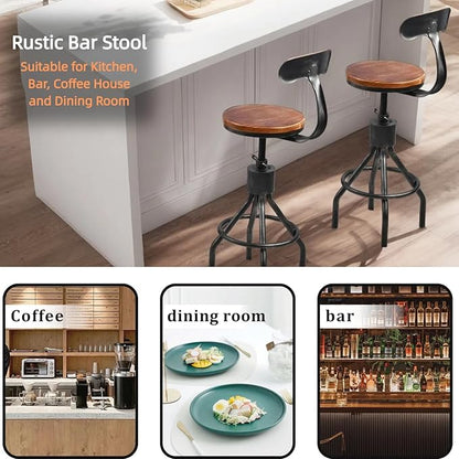 Industrial Pipe Design Bar Table 41.3inch Height and Set of 4 Rustic Bar Stools with Backrest 23-33" Height Adjustable Vintage Pub Bistro Table Set for Kitchen Dining Cafe House Office Meeting