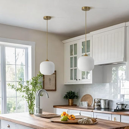 White Milk Glass Pendant Lights Antique Brass Ceiling Lights Brushed Gold Pendant Lights Set of 2 Modern Glass Hanging Light Fixture Small White Pendant Light