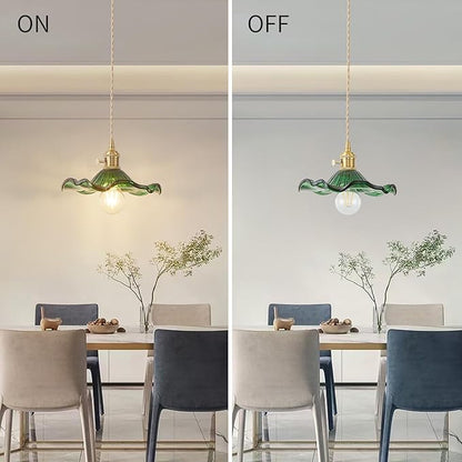 Pendant Light Fixture Glass Hanging Light Flower Light Fixture Pendant Lights Modern Lighting Bedroom Kitchen Island Hallway Bathroom Green Wave Style