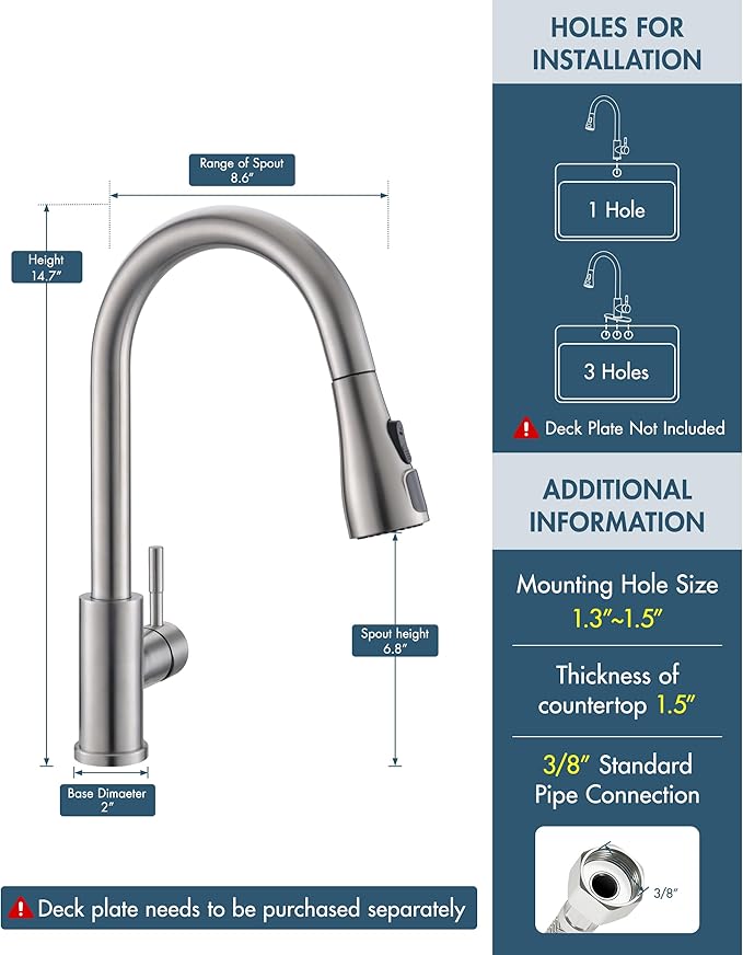 GIMILI LED Kitchen Faucet with Pull Down Sprayer Single Hole Kitchen Sink Faucet Suitable for Farmhouses RV Laundry Room Outdoor and Campers Brushed Nickel