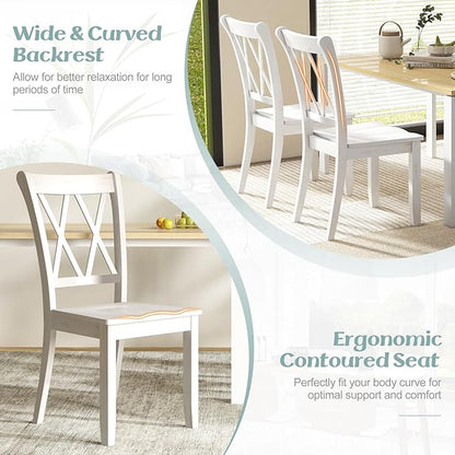 Giantex Wood Dining Chairs Set of 2 White, Armless Kitchen Chair w/Rubber Wood Frame, Cross Back, Contoured Seat, Farmhouse Wooden Side Chair, High Back Kitchen Chairs for Home Dining Room