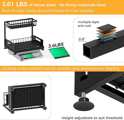 Saydear Under Sink Organizer Storage 2-Tier Premium Metal Pull-Out Kitchen Cabinet Organizer with Sliding Drawer, Height Adjustable, Heavy Duty for Kitchen & Bathroom Organizers 1 Pack Black