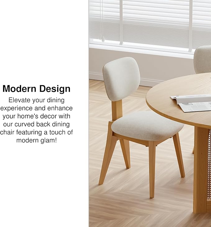 Casaphoria Set of 2 Dining Chairs, Modern Wooden Legs Side Chairs with Cushion, Compact Kitchen Chairs for Dining Table, Living Room, Reception, Easy Assembly Natural Finish