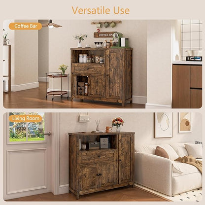 Viaozutis Storage Cabinet with Doors and Drawers,Kitchen Storage Cabinets，with Drawer and Adjustable Shelf（Retro）