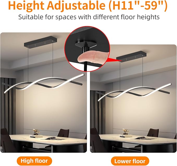 Modern LED Ceiling Pendant Light, 39IN Modern Chandelier with Remote Control 3000k-6500K Adjustable Color Temperature, Aluminum Island Lighting Lamp for Dining Room, Living Room, Island