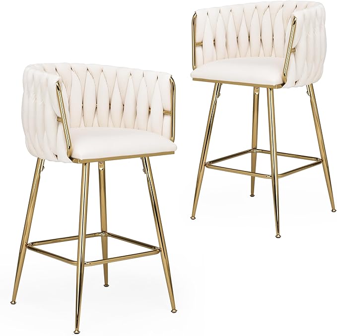 Counter Height Bar Stools Set of 2, 26 Inch Kitchen Island Stools with Backs Metal Legs