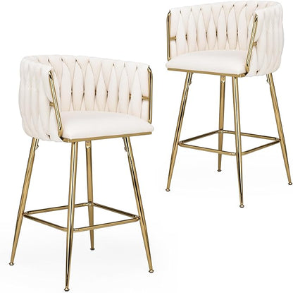 Counter Height Bar Stools Set of 2, 26 Inch Kitchen Island Stools with Backs Metal Legs