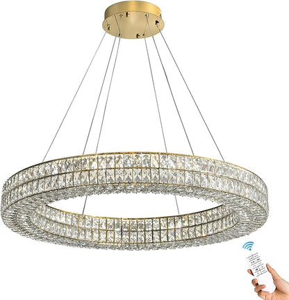 Led Ring Crystal Chandelier for Living Room, Modern Dimmable Chandeliers Lighting and Hanging Adjustable, LED Round Ceiling Chandelier for Dining Room (40inch,Gold)
