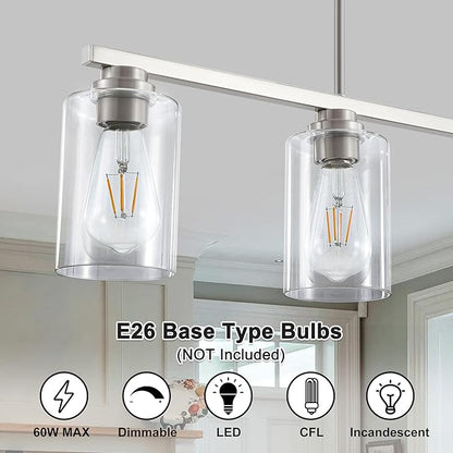 Mecgirn Island Light for Kitchen, Brushed Nickel Dining Room Light Fixture Over Table, 4-Light Linear Chandelier Pendant Lighting for Dining Table Kitchen Island Living Room