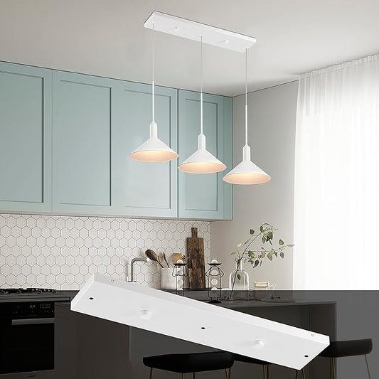 Three Pendant Light Linear Canopy Accessory Light Kit, 26 inch Flush Mount Cluster Canopy, Hanging 3 Lights with One Outlet Box for Kitchen Island, Mounting Hardware Included, Matte White