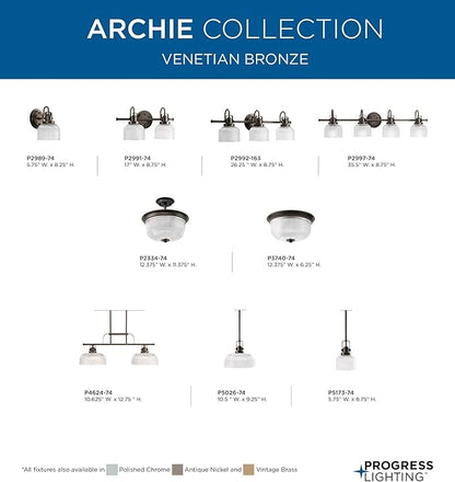 Progress Lighting P5173-74 Archie Collection 1-Light Mini-Pendant, Venetian Bronze