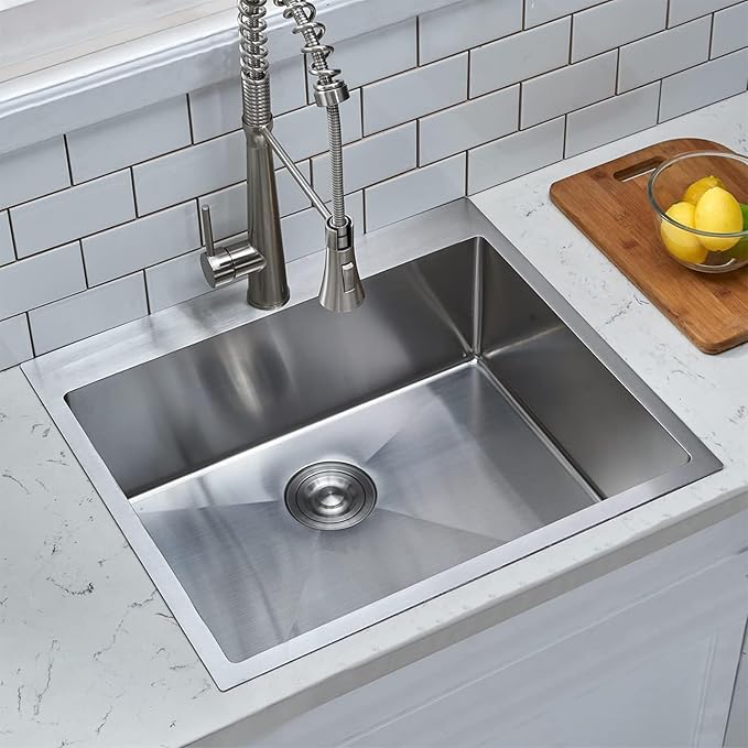 VAPSINT 25x22 Inch Drop In Kitchen Sink, 25 Inch Top Mount 16 Gauge Stainless Steel Single Bowl Deep Small Kitchen Sink, RV Laundry Utility Sinks with Basket Strainer