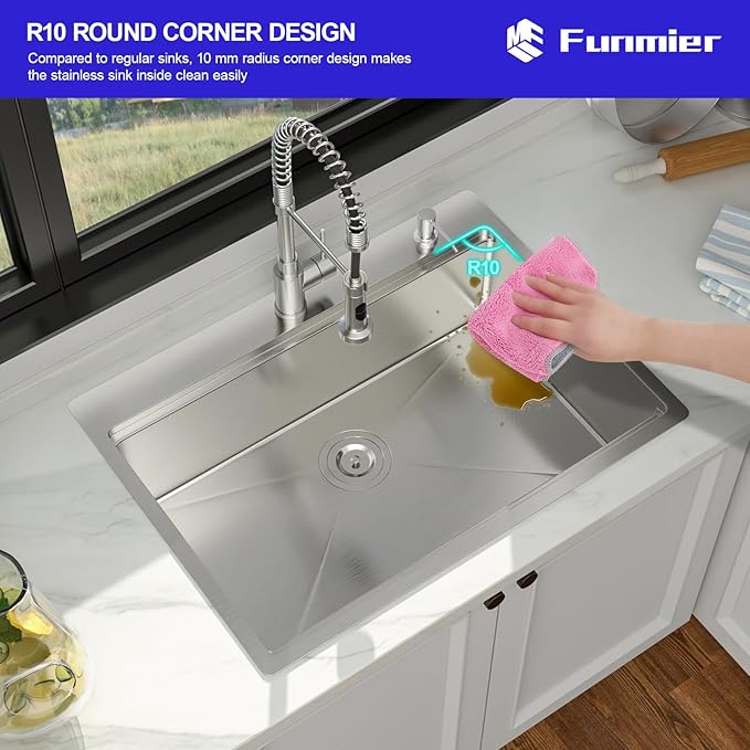 30 x 22 Drop In Kitchen Sink - 30 Inch Stainless Steel Topmount Kitchen Sink Workstation 16 Gauge Single Bowl Above Counter Handmade Basin