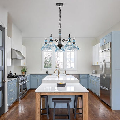HDDFL Chandeliers Light 5 Lights Chandelier Lamp Modern Pendant Lighting Fixtures Hanging Lamps for Dining Room Entryway Living Room Bedrooms Foyer Entrance Kitchen Black and Blue