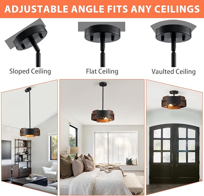 Modern Dining Room Light Fixture Rustic Round 3-Light Pendant Light for Bedroom Foyer Hallway Corridor Dining Room Kitchen 13" Wood Grain