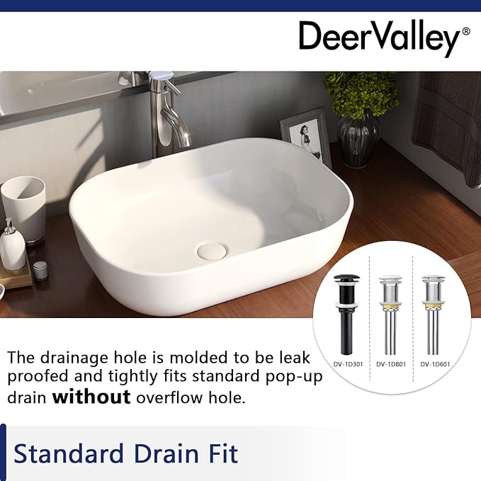 DeerValley Prism 19x15 Inch Rectangular Vessel Sink, White Porcelain Ceramic Above Counter Bathroom Basin, DV-1V432