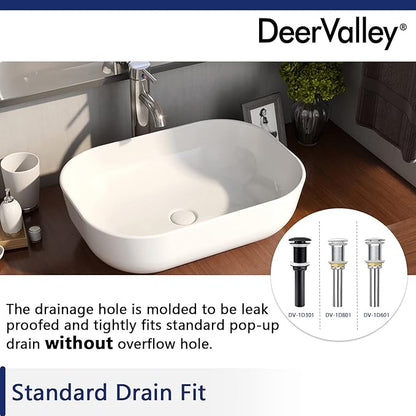 DeerValley Prism 19x15 Inch Rectangular Vessel Sink, White Porcelain Ceramic Above Counter Bathroom Basin, DV-1V432