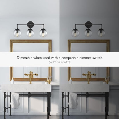 Design House Gracelyn 3-Light Dimmable Bathroom Vanity Light, Seeded Glass, Matte Black, 24.03 in W x 8 in D x 11.65 in H, 588889-BLK