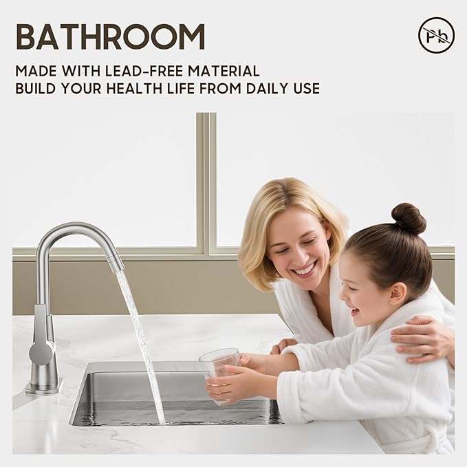 Phiestina Tall Bathroom Faucets with Pull Down Sprayer, Brushed Nickel High Arc Single Handle Pull Out Faucet, 1 or 3 Hole Utility Sink Laundry Bar Faucet Pull Out with Deck Plate WE10CL-ZY-BN