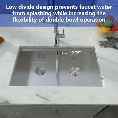Dcolora 36 Inch Large Double Bowl Low-Divide Kitchen Sink Undermount 16 Gauge Stainless Steel 50/50 Split with Workstation, 36"x19"x10" Double Basin, DC-U7738
