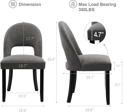 Dining Chairs Set of 4, Modern Farmhouse Upholstered Kitchen Chairs, Wooden Dining Room Chairs with Grey Linen Fabric