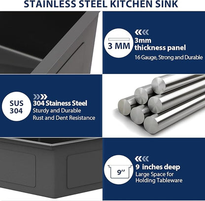 Lordear Black Bar Sink 18 Inch Drop In Kitchen Sinks Topmount Pre Bar Sink 16 Gauge Stainless Steel Single Bowl 18x18x9 Inch RV Small Kitchen Sinks