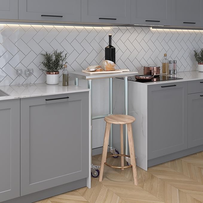 Stainless Steel Work Table Open Base & Wheels | NSF Kitchen Island Food Prep | Laundry Garage Utility Bench (24" Long x 18" Deep)