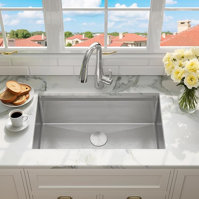 MILOSEN 33 Inch Undermount Kitchen Sink, 33" x 19" Stainless Steel Sinks, Single Bowl Workstation Sink with Custom Accessories, Handmade Under Counter Design, 9'' Depth Large and Deep Kitchen Sinks