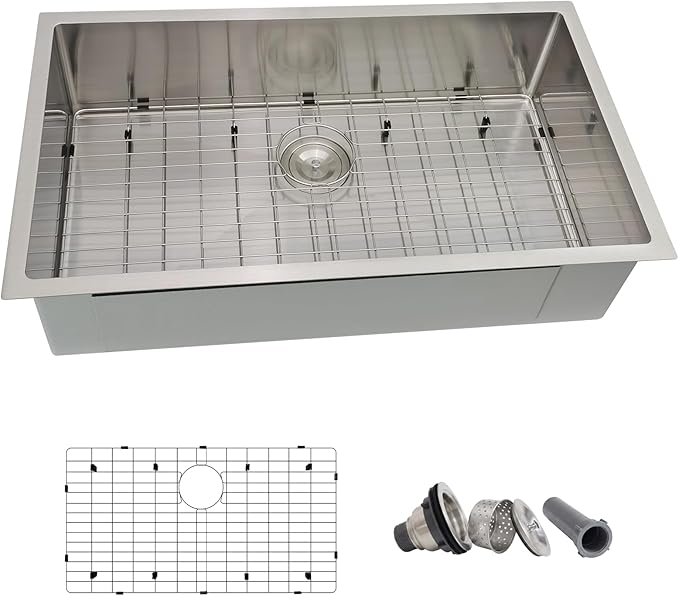 33x19 Undermount Kitchen Sink, Delironexu 33 Inch Undermount Kitchen Sink, 16 Gauge 304 Stainless Steel Single Bowl Kitchen Sink, Large 33x19 Kitchen Sink with Accessories