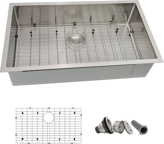 33x19 Undermount Kitchen Sink, Delironexu 33 Inch Undermount Kitchen Sink, 16 Gauge 304 Stainless Steel Single Bowl Kitchen Sink, Large 33x19 Kitchen Sink with Accessories