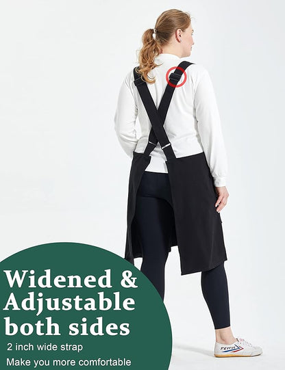 Big Plus Size Aprons for Women with Pockets Cotton Linen Baking Kitchen Cooking