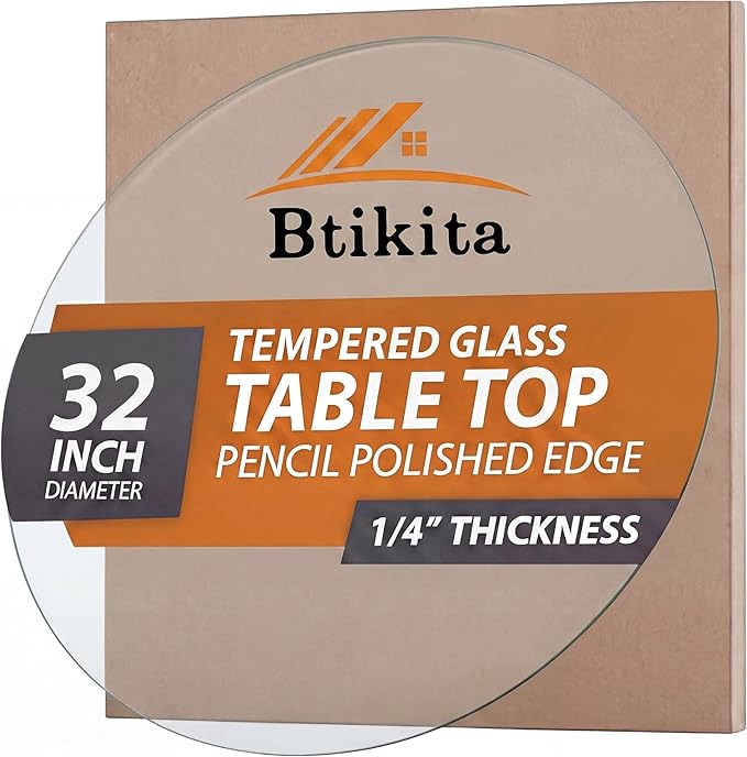 32" Tempered Glass Table Top Round Transparent Table Surface 1/4'' Thick Pencil Polished Edge Multipurpose for Dining, Coffee, Restaurant and End Table (32 inch)