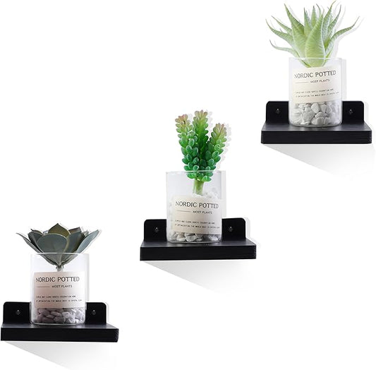 Small Floating Shelf, Set of 3 Black Shelf for Wall Decor Storage Wall Mounted Small Shelf for Bedroom Living Room Bathroom Kitchen -5x5 Inch