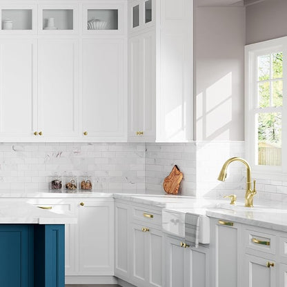 Pfister Alderwood Kitchen Faucet with Pull Down Sprayer and Soap Dispenser Single Handle High Arc Spout Brushed Gold Finish NSF Certified 1 or 3 Hole Installation F5297AWBG